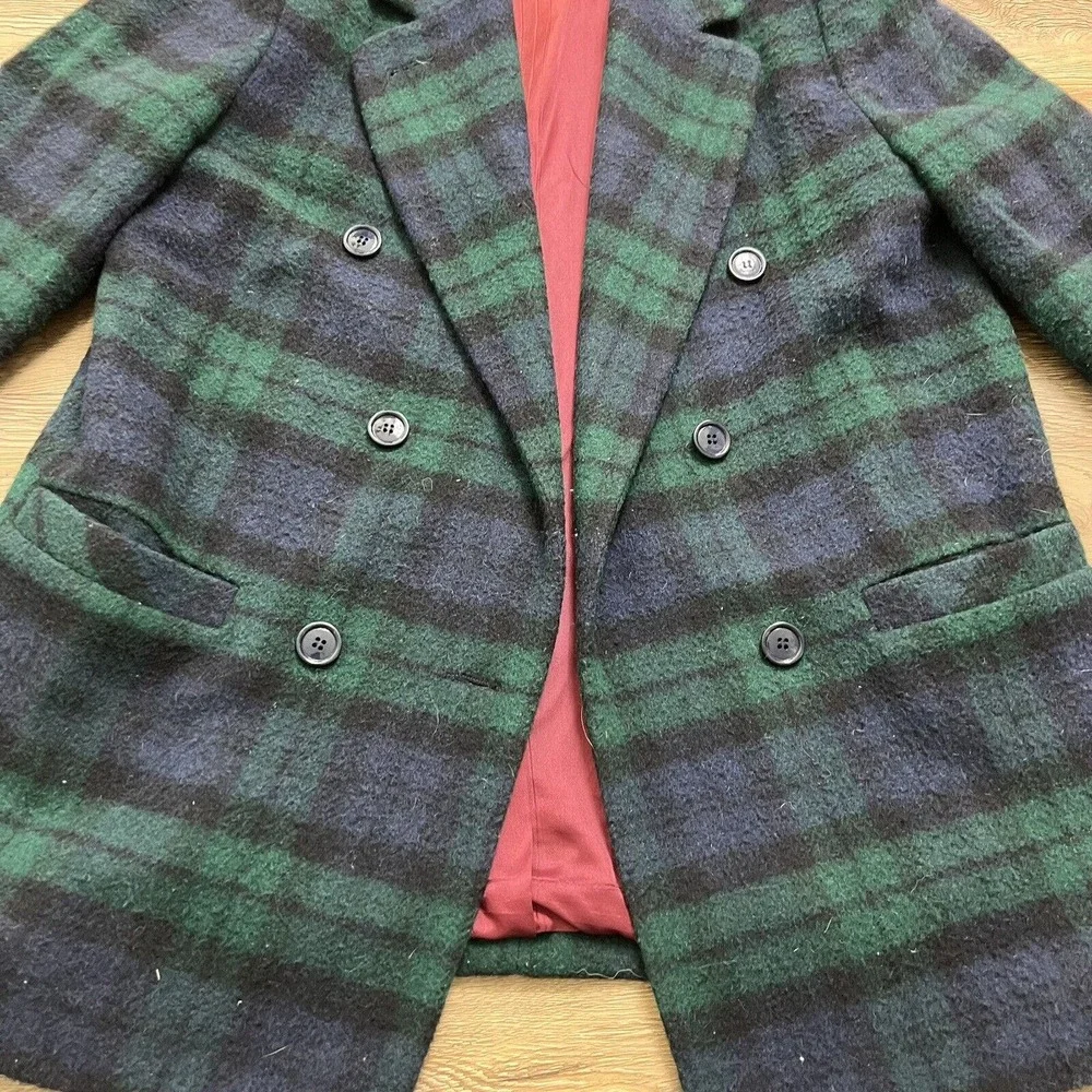 TALBOTS Wool Blend Blazer Women's 14 Plaid Double Breasted Pockets Lined Coat - Picture 4 of 9